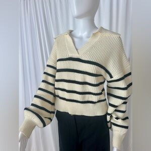 ALTAR’D STATE Women’s Cream/Black Striped Polo Sweater - Medium